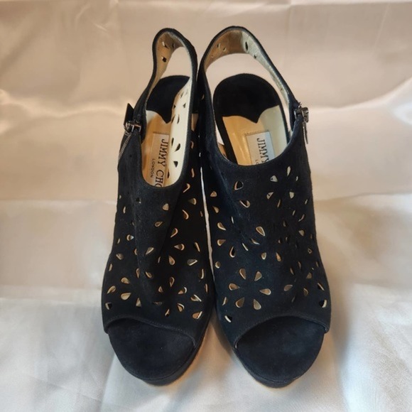 Jimmy Choo‎ Suede Lasercut Slingback Sandals in Black Size 37.5 - Picture 4 of 9